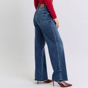 Judy Blue Mid Rise Fray Hem Wide Leg